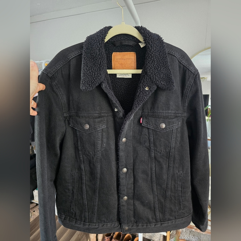 Levi Black Denim Sherpa Lined Jacket